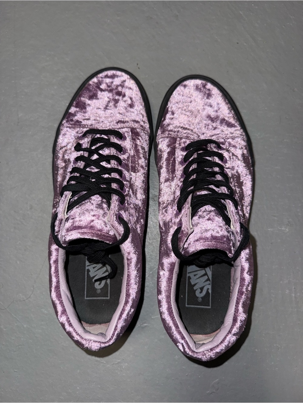 Vans Low-Top Velvet Sneakers in Lilac with Black Trim